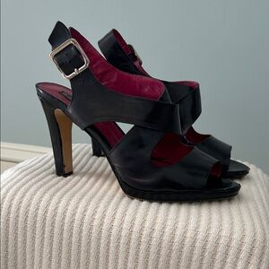 Bandolino Black Strappy Heels with Silver Buckle